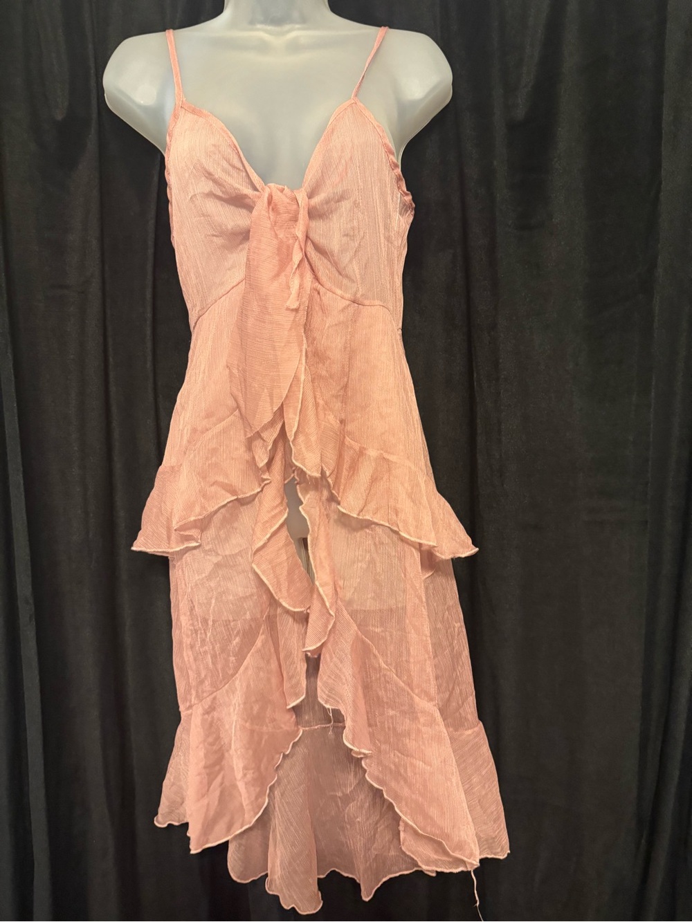 Women’s Pink Ruffle Midi Top with Spaghetti Straps
